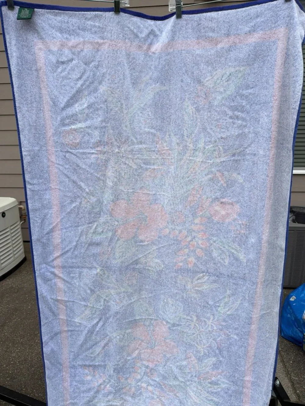 Vintage 90s Ralph Lauren Beach Towel Blue Red Hibiscus Floral RLL Logo Cotton La